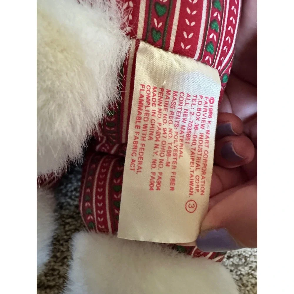 Vintage 1992 Kmart Christmas Bear Plush White Holiday Red Green Velvet Outfit‎